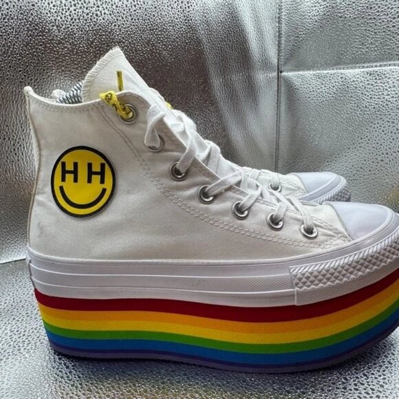 Size 7 - Converse X Miley Cyrus Pride Chuck Taylor All Star White Platform Shoe - Picture 1 of 8